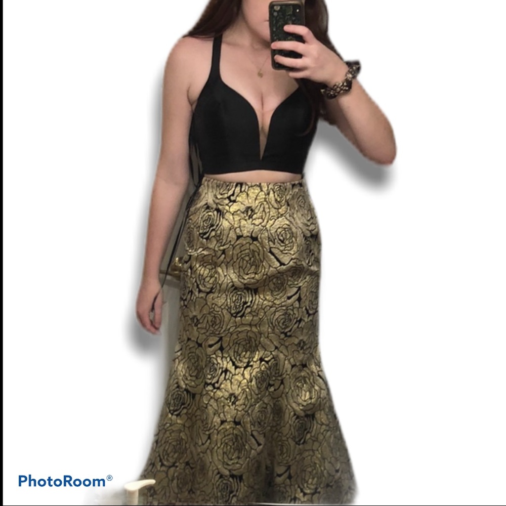 La Femme black gold 2 piece prom dress mermaid
